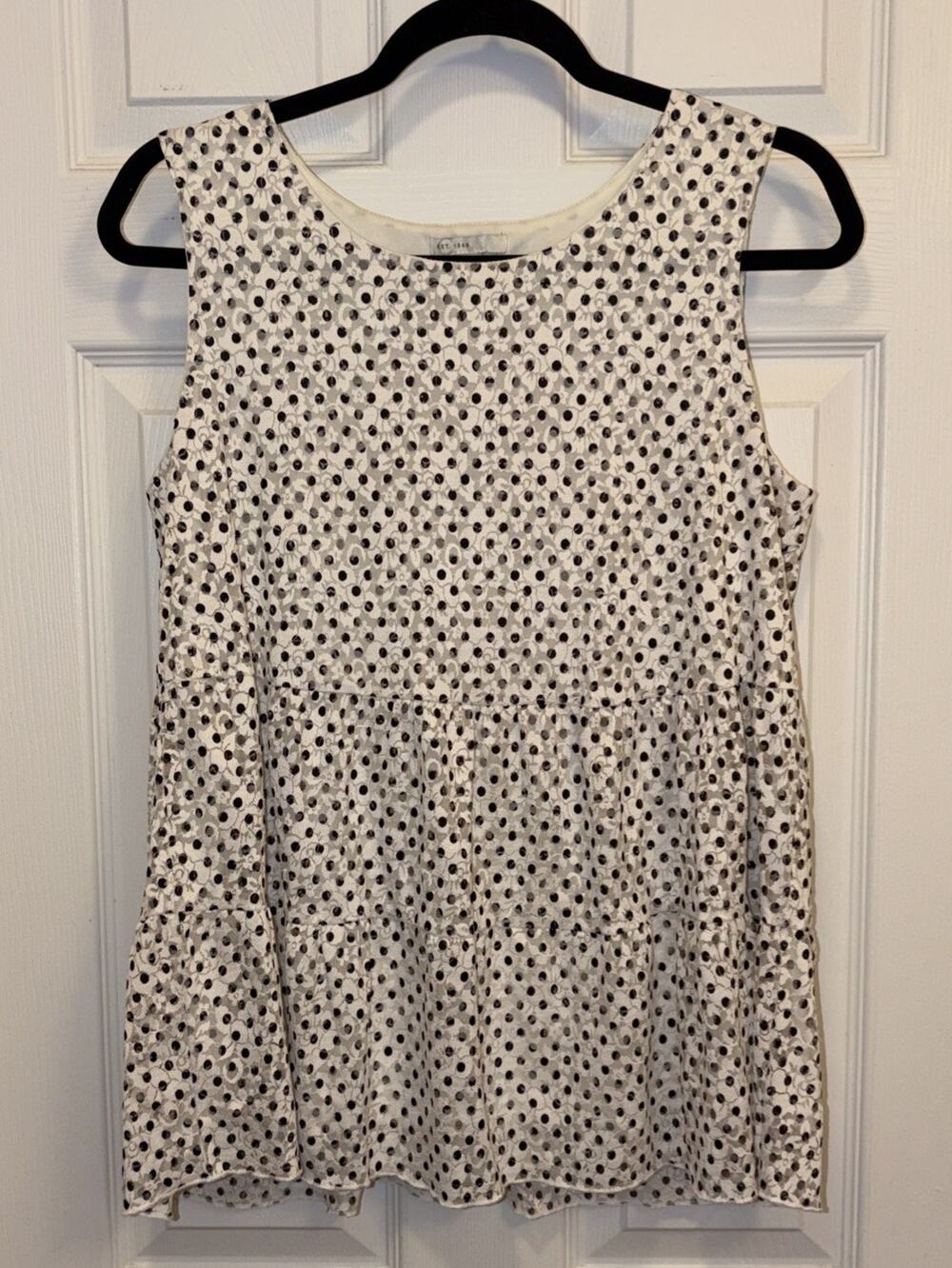 Cato Womens Casual Top Size Small White With Black Polka Dot Sleeveless